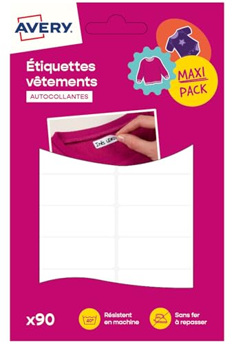 Avery Étiquettes Autocollantes Blanches Inscriptibles 90 Pièces - autocollant Personnalisable à l'aide d'un marqueur permanant - Durable Lavable jusqu'à...