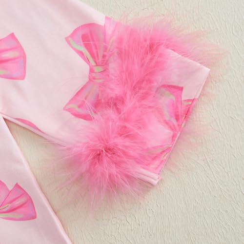 Toddler Girl Valentines Satin Pajamas Heart&Bow Print Button Down Shirt + Pants Little Kids Baby Girls Silk Pajama4