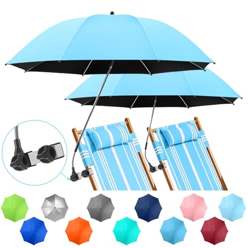 Image of 2 PACK Beach Umbrella with Clamp, 360 Adjustable Umbrellas for Chair, UPF50+ Umbrella for Beach Chair, Patio Chair, Wheelchair, Camping Chair, Golf Carts (Chair Not Included)