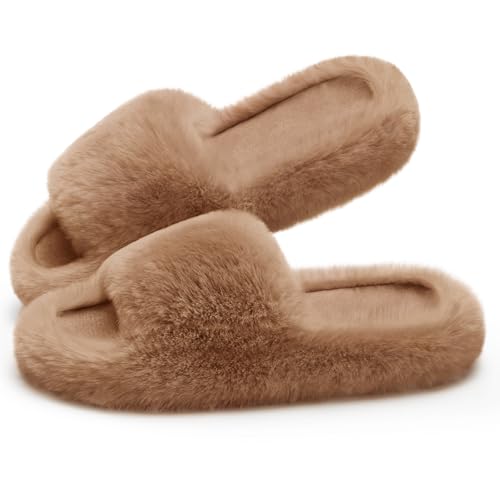ATHMILE Womens Slippers with Arch Support Memory Foam Fuzzy House Slippers for Women Lightweight Cozy Indoor Open-toe Comfy Birthday Valentines Day Gifts