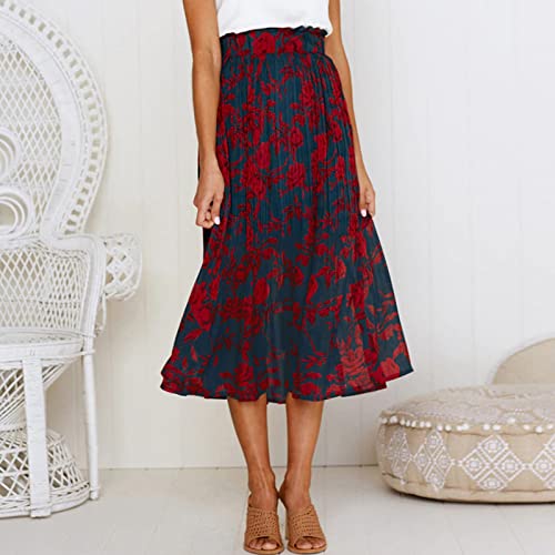Saia Feminina Moda Feminina Estampa Casual Folhos Bolso Elástico Cintura Saia Estilo Boêmio20225101