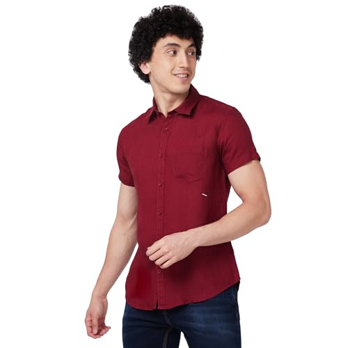 Image of Spykar Men's Regular Fit N /A Half Sleeve Solid Casual Shirts