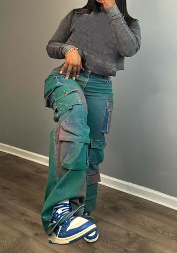 LKOUS Women's High Waist Cargo Jeans,Baggy Y2K Denim Pants with Multi Pockets2