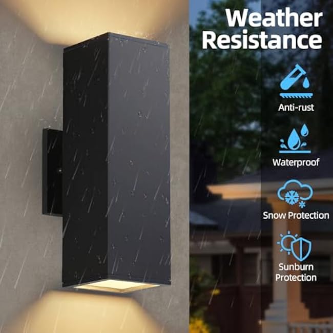 Dusk to Dawn Outdoor Lighting 2 Pack, Modern Outdoor Wall Lights Black Exterior Lighting Fixtures with E26 Base, Waterproof Sconce Outside Lights for House Porch Front Door, Bulbs Included