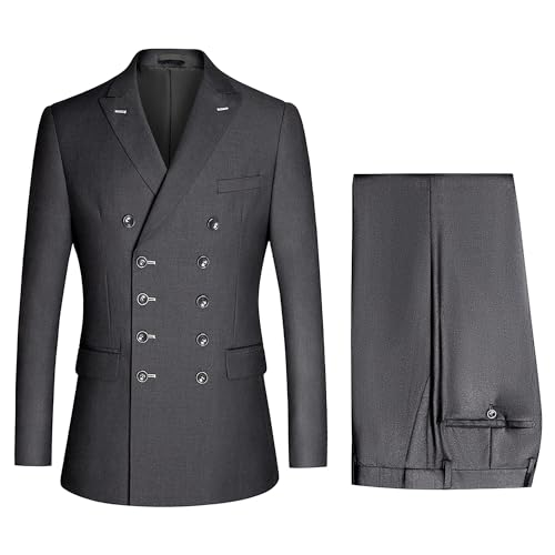 Men's 2 Pieces Suit Slim Fit Double Breasted Suit Jacket Lapel Business Tuxedo Classic (Suit Jacket + Pants)