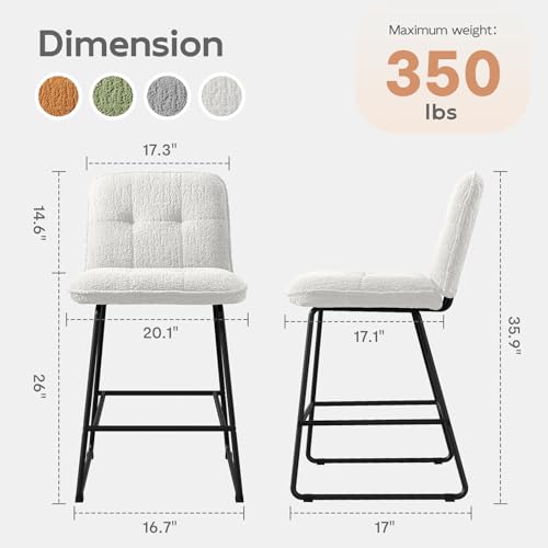 Image of Ollega 26 inch Counter Height Bar Stools with Back, Set of 6, White Velvet
