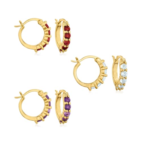 Ross-Simons Three Pair Gemstone Huggie Hoop Earrings