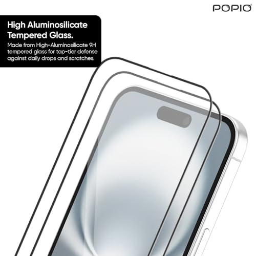 Image of POPIO Xtreme Series Pack of 2 Military-Grade Gorilla Tempered Glass for iPhone 15 Plus /iPhone 16 Plus (Black) | 9H Hardness, Edge-to-Edge Coverage, Anti-Scratch