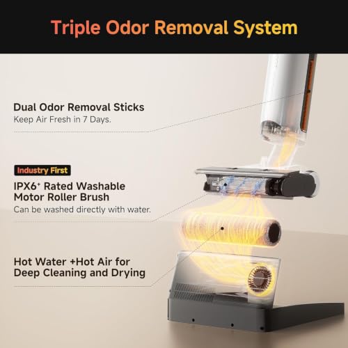Image of uwant Wet Dry Vacuum Cleaner 180Lay-Flat Push-in Vacuum Mop All in One with 18000Pa Suction Auto Self-Cleaning Anti Odor Stick Dual-Edge Vacuum Cleaner Set of 1 for Hard Floor /Carpet D100