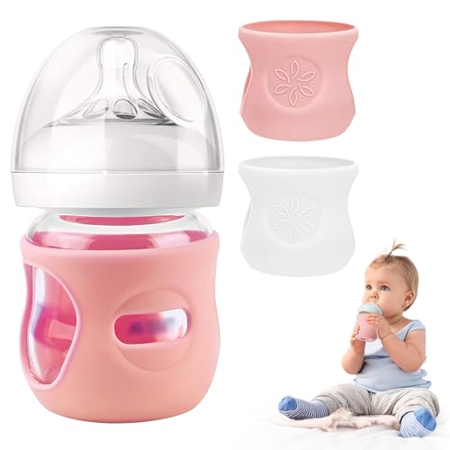 Image of 2 Pack Silicone Sleeves for Philips Avent Glass Natural Baby Bottle 4oz, Food Grade Silicone, BPA Free Glass Baby Bootle Sleeve, Anti Breakage Baby Bottle Holder, Anti-Scald, Dishwasher/Heaters Safe