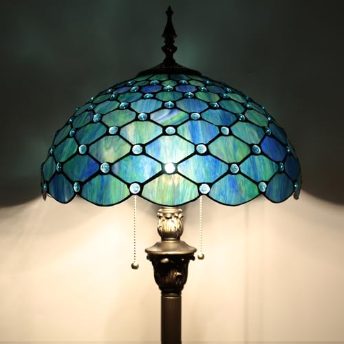 tiffany floor lamp stained glass lamp 16x16x70 inch antique standing reading light sea blue pearl