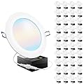 Sunco 40 Pack 6 Inch Ultra Thin LED Recessed Ceiling Lights, Slim Canless with Junction Box, 850 LM, 2700K/3000K/4000K/5000K/6000K, Dimmable, 14W=100W, Wafer Thin, 50000 Lifetime Hours ETL