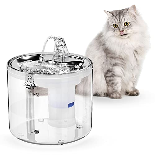 Cat Water Fountain, Dog Water Dispenser, 88oz/2.6L Super Quiet Automatic Pet Fountain with Stainless Bowl and Visible Tank, Adjustable Water Flow for Cats, Dogs, Multiple Pets