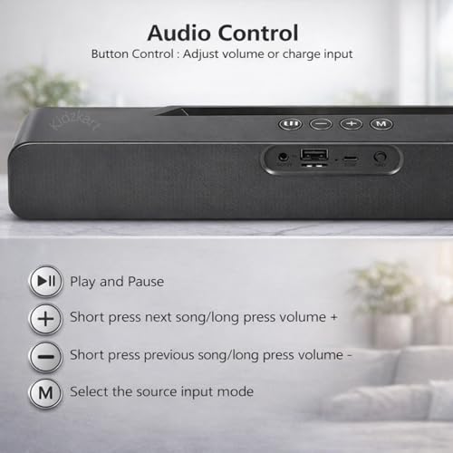Image of Mz Wireless SoundBar M-51 | 10W Bluetooth Soundbar Speaker with 2400mAh Battery | Up to 6 Hours Playback | Portable Wireless Sound Bar for TV, Mobile & Home Audio