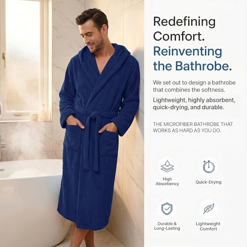 Image of PJGGZ Men's Bathrobes with Hood, Soft Long Towel Robe for Men - Super Absorbent Quick Dry yet Warm