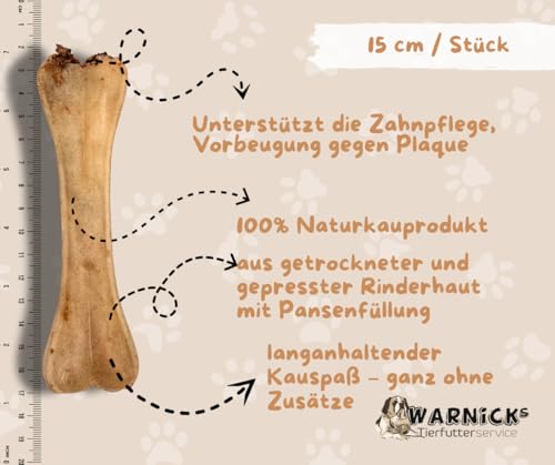 Warnicks Tierfutterservice Kauknochen mit Pansen 15 cm Hundeknochen Rinderhaut Hundefutter Kausnack Rind (10 Stück)