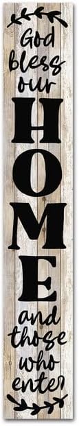 God Bless Our Home and Those Who Enter Vertical Sign for Porch 8"x48" Vertical Welcome Sign for Front Door, Tall Front Porch Decor, Rustic Farmhouse Wood Porch Decorations Outdoor