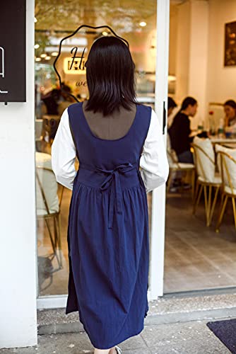 MeYuxg Apron, Large Unisex Plus Size Bib Apron, Blue, Soft Cotton Linen Blend, Adjustable Waist, 2 Pockets, Crafts/Hobbies - Image 4