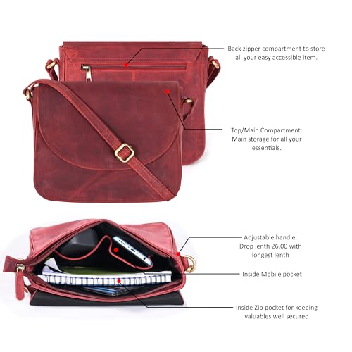 Image of Genuine Leather Shoulder Crossbody Purse For Women with Adjustable Strap, Mobile Pocket & Outside & Inside Zipper