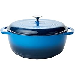 Cacerolas Lodge Amazon Basics - Horno holandés de hierro fundido esmaltado, Redondo, 7 L, Azul