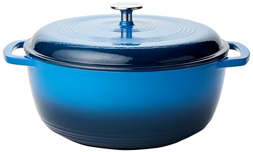 Amazon Basics - Horno holandés de hierro fundido esmaltado, Redondo, 7 L, Azul