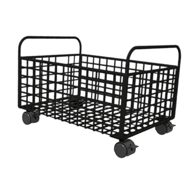 Rolling Utility Cart with 360¡ã Swivel Lockable Wheels & Handle, Metal Mesh Storage Bin, File Organizer, Movable Storage Basket for Under Desk, Home Office School Organization, Black 25x48x30cm-BgBLmjxI