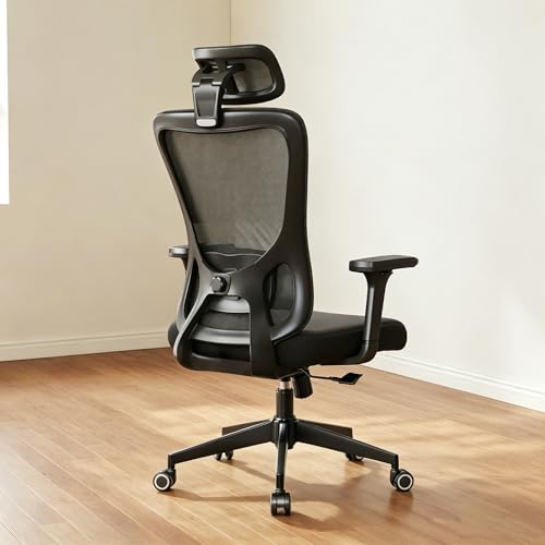 Image of Monhey Black Office Chair, Ergonomic Office Chair, Home Office Desk Chair for Big and Tall People, Computer Chair with Adjustable Headrest, Lumbar Support, Flip-Up Arms, PU Wheels (03black)