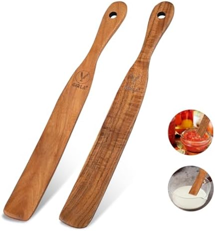 【2 PCS 11 inch】 Skinny Spurtle for Sourdough Starter, Sour Dough Stirring Stick, Scraping Spatula, Premium Hardwood Non-Stick Cookware Tool for Mixing, Jar Scraping, Baking, Wooden Sourdough Stirrer.
