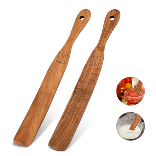 【2 PCS 11 inch】Skinny Spurtle for Sourdough Starter, Sour Dough Stirring Stick, Scraping Spatula, Premium Hardwood Non-Stick Cookware Tool for Mixing, Jar Scraping, Baking, Wooden Sourdough Stirrer.