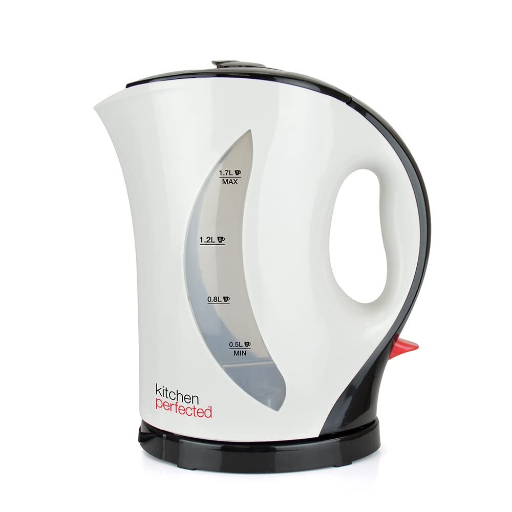 Kitchen Perfected 2000W 1.7L Electric Cordless Kettle - Dual Water Level Windows & Cup Indicators - Washable Filter - On/Off Indicator Light -Automatic Safety Shut-Off - E1524WI - Cream/Black