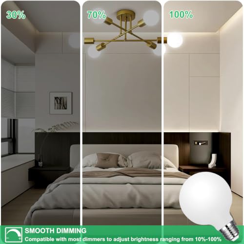 Image of Vinaco Glass G25 led Globe Light Bulbs Dimmable 6W 120V 5000K for Bathroom | 6PCS, Milky Frosted Glass, 60W Eq. 450LM, 360Beam,Warm White, NO Flicker, High CRI90+, E26 Base, for Makeup Mirror & Pendant