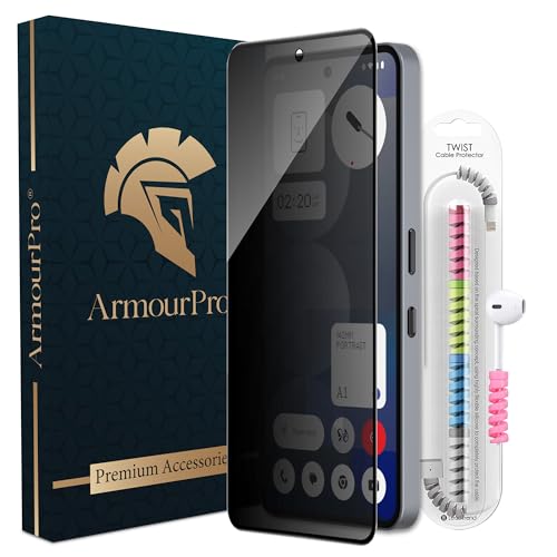 Image of ArmourPro Privacy Tempered Glass for Nothing Phone (3A), Nothing (3) Pro, Anti Spy Anti Peeping Screen Protector, Edge-to-Edge Full Coverage, 9H Hardness with Cable Protector | Black