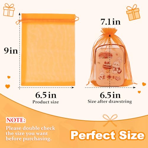 Image of Crweety 50 Pcs 6x9 Inch Orange Organza Bags, Small Mesh Bags Drawstring, Cute Mesh Gift Bags for Candy, Bridal Shower Treat, Wedding Candy Party Favor, Jewelry Packaging & Graduation Gifts