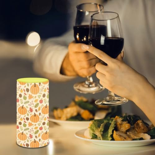 Image of Poceacles Flameless Candle Battery Powered with Remote Control 12 Colors 4 /8 Hours Timer LED Night Lights Pillar Candle Tealights Autumn Home Indoor Decor, Pumpkin Fall Leaves Print Beige