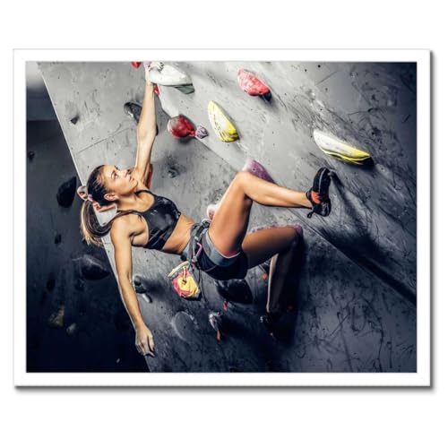 Poster fille grimpant un mur cadre noir 50 x 40 cm décoration murale moderne H10753Z_RBPL1R