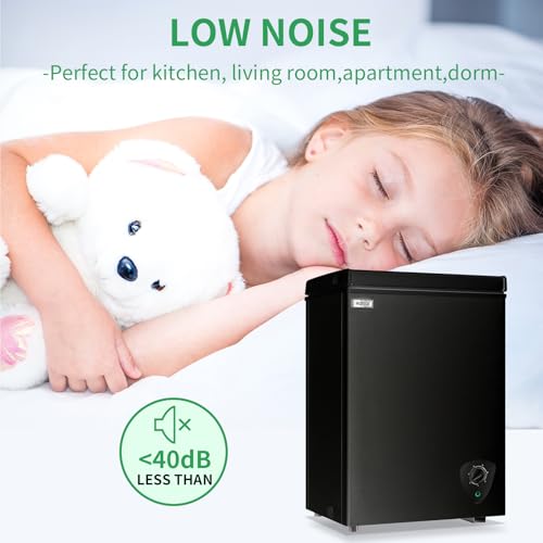Image of WANAI Chest Freezer 3.5 Cubic Feet Freezers with Removable Storage Basket, Low Noise,and Energy Saving Perfect for Kitchen Basement,BLACK