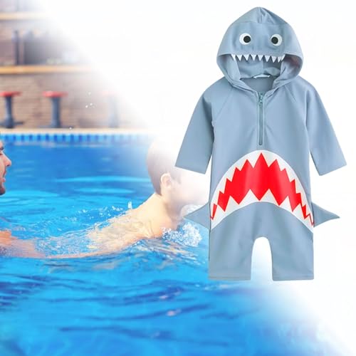 Shark Swimsuit Girls Boys Sun Protection, Cute with Hat, Rashguard Bathing Suit4