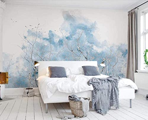 3D Wallpaper Aquarell Fliegende Vögel auf hellblauen Zweigen Wandbilder Foto Wasserdicht Wohnzimmer TV Wand Ho Wandbild Tapete Wanddekoration fototapete 3d Vlies wandbild Schlafzimmer-250cm×170cm Cover
