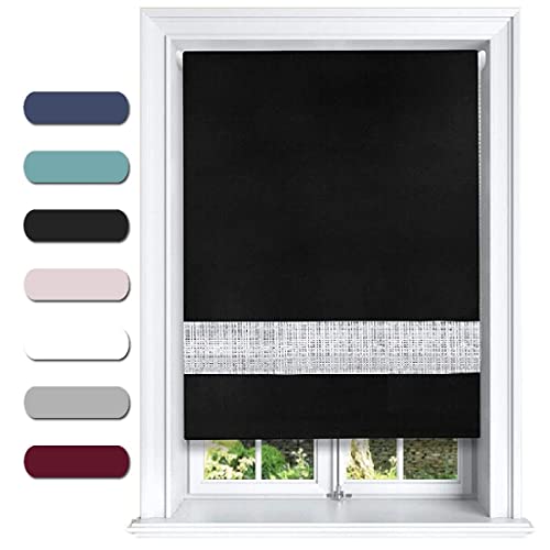 Lister Cartwright Diamante Roller Blinds For Windows - 120 x 165 CM - Easy to Fit Blackout Roller Blinds with Child Safety Included - Black Color