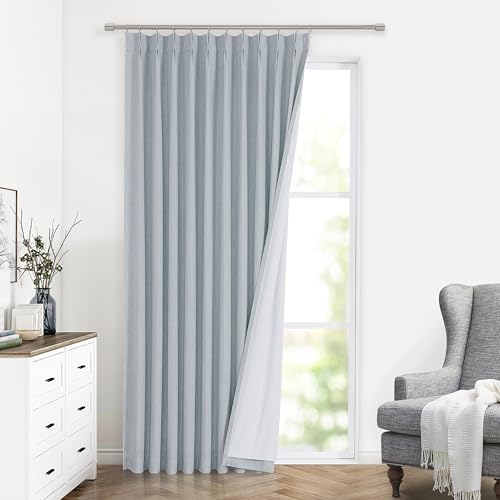 Image of Vision Home Blue Fog Pinch Pleated Full Blackout Curtains Linen Blended Room Darkening Window Curtains 95 inch for Living Room Bedroom Thermal Insulated Pinch Pleat Drapes with Hooks 1 Panel 60 inchWx95 inchL