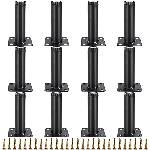 GOYADA - Juego de 12 patas de muebles ajustables de 10 cm, patas de muebles redondas de metal para muebles, sofá, sofá, armario, altura ajustable 0-10 mm, con 48 tornillos
