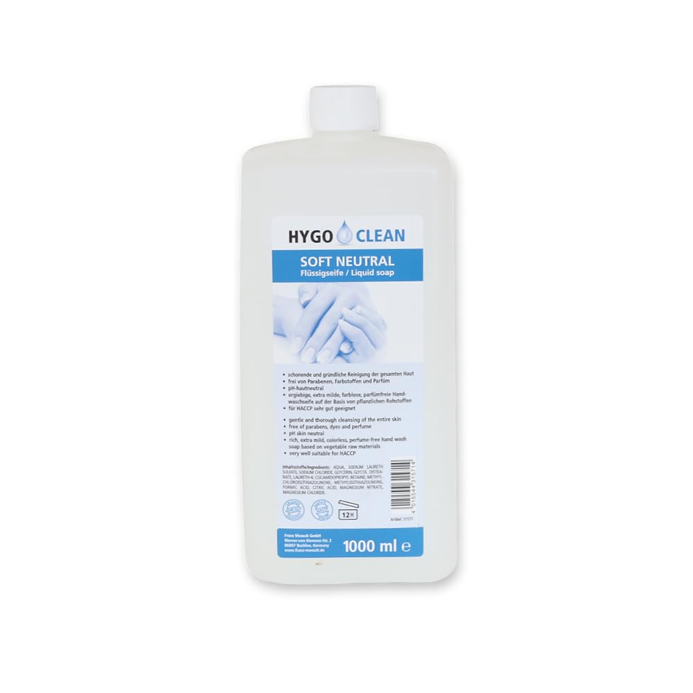 12 Stück Hygoclean Flüssigseife "Soft Neutral", V: 1l, klar, Karton, Flüssigseife, Handseife, Handwaschseife
