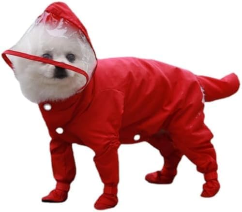 Riuuyyi レインコート犬用 ペットジャケット防水 つなぎタイプ ジャンプスーツ 足カバー付き 雨具 梅雨対策 ドッグウェア 犬服 汚れ防止 可愛い 袖あり 前開き (L,レッド)