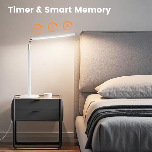 White LED Desk Lamp - Foldable Industrial Desk Light for Home Office, 15W Dimmable Table Lamp for Reading with Base, 4 Color Temps, 16" Eye Caring Metal Desktop Task Lamp for College Dorm Study