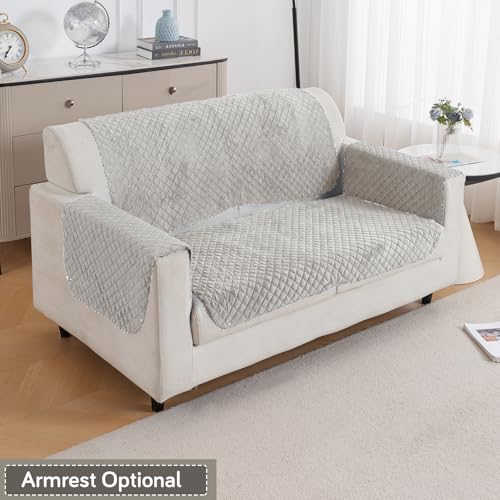 Image of HOKIPO Quilted Sofa Cover for 2 Seater for Seat & Back, 'Quilt Classic' Light Grey (IN-926-LGRY*2)