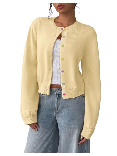 Image of SOLY HUX Women's Button Down Cropped Lightweight Cardigan Sweater | Cute Fall Fashion, 2026