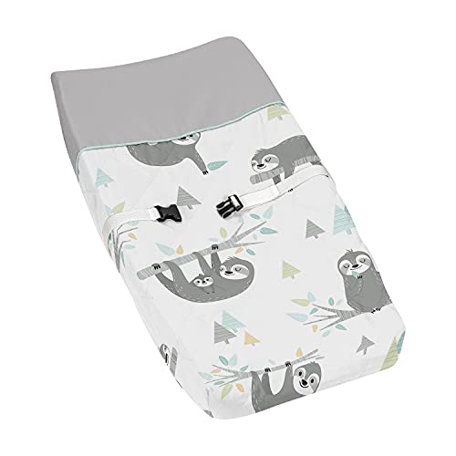 Image of Sweet Jojo Designs Blue and Grey Jungle Sloth Leaf Unisex Boy or Girl Baby Nursery Changing Pad Cover - Turquoise, Gray and Green Botanical Rainforest