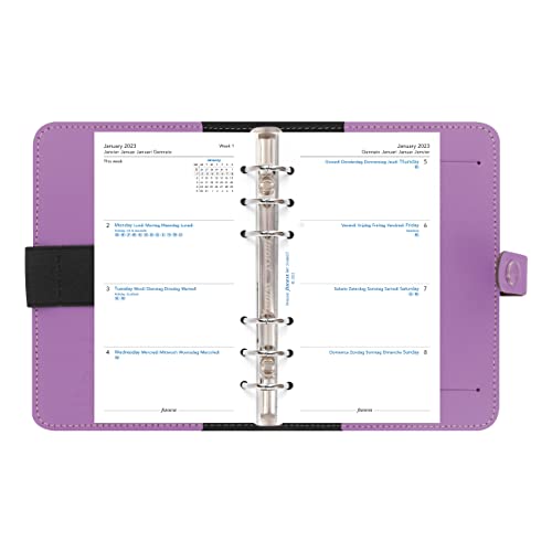 Filofax The Original Organizer, Personal Size, Lilac - Leather, Six Rings, Week-To-View Calendar Diary, Multilingual, 2023 (C022398-23) #TOP3