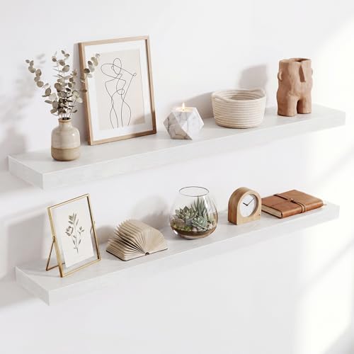 Image of Acovy 40in Long Floating Shelves for Wall Set of 2, Wood Wall Shelves for Bathroom Bedroom Kitchen Living Room Laundry Room, Modern Floating Shelf for Home Decor