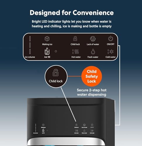 Image of IKT Self Cleaning Bottom Load Water Cooler Dispenser with Nugget Ice Maker for 5 Gallon 33lbs Daily Capacity Black